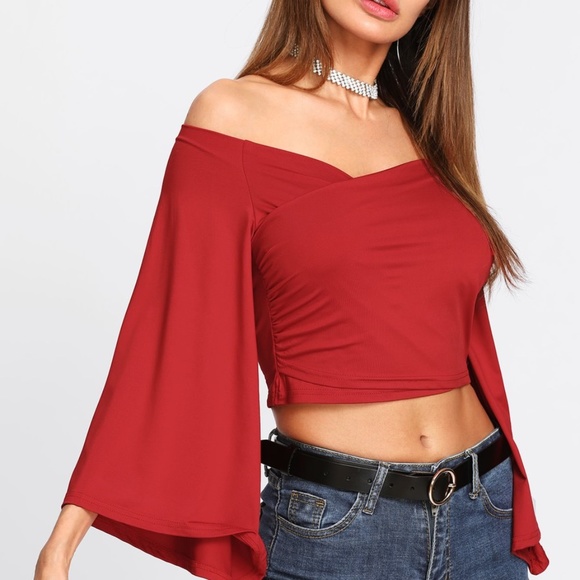 Tops - 2 way off shoulder wrap crop top